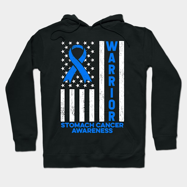 Stomach Cancer Awareness Warrior American Flag Blue Ribbon Hoodie by Boneworkshop